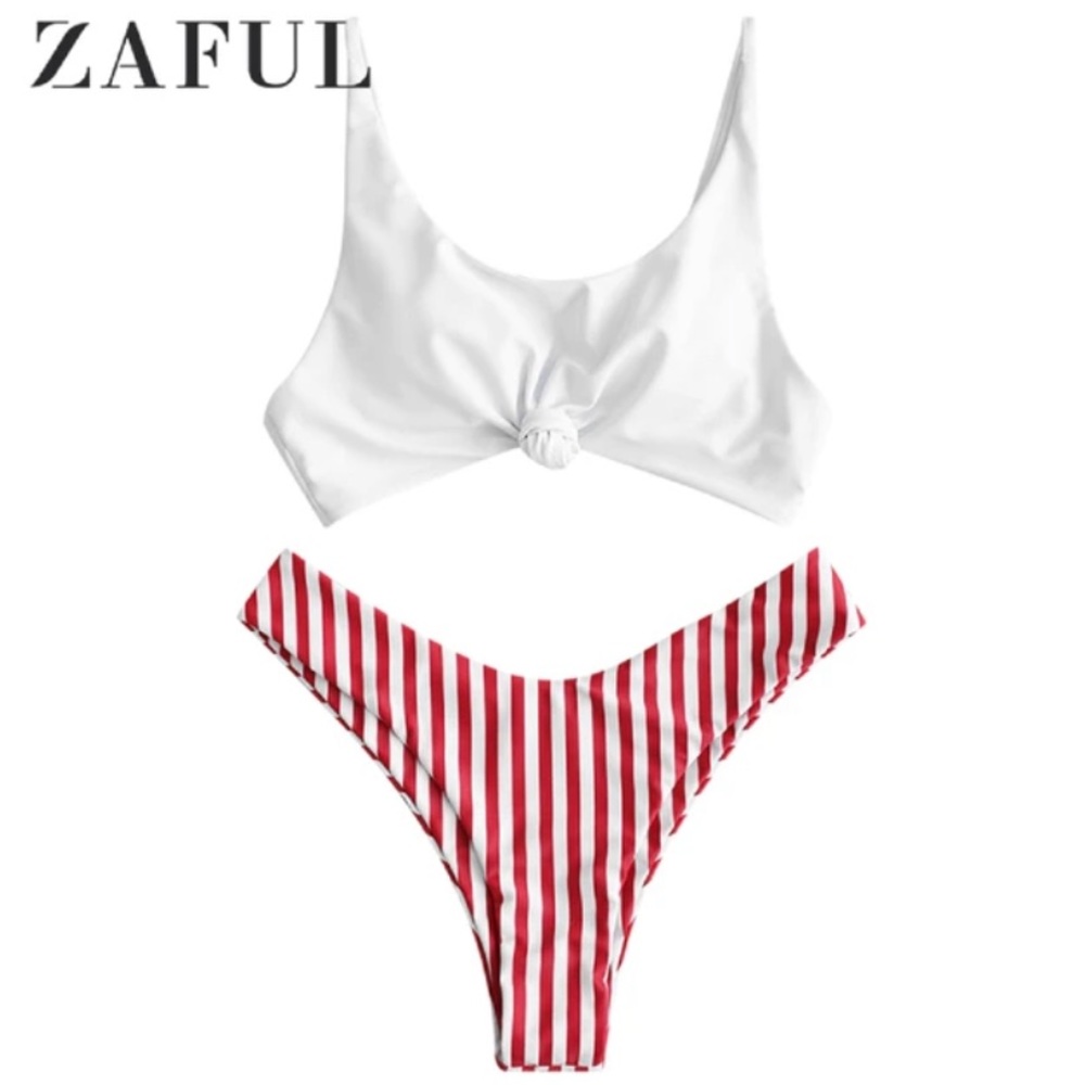 Zaful Contrast Striped Knot Bikini  Size 6